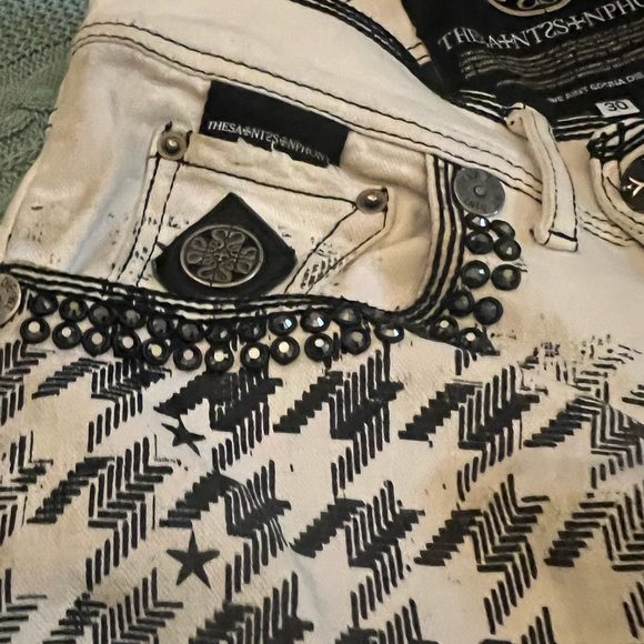 Thesaintssinphony | OOAK Star Pattern Handcrafted Distressed Studded Denim - Picture 3 of 13